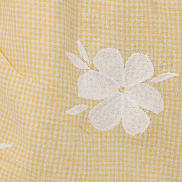 SABO Jean Maree Yellow White Cotton Gingham Floral Puff Sleeve Midi Maxi Dress - Picture 9 of 14